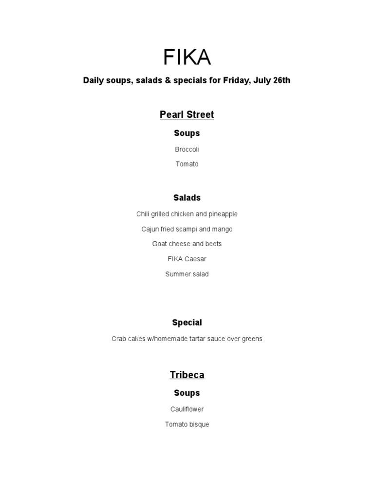 FIKA Daily Soups & Salads Menu | PDF