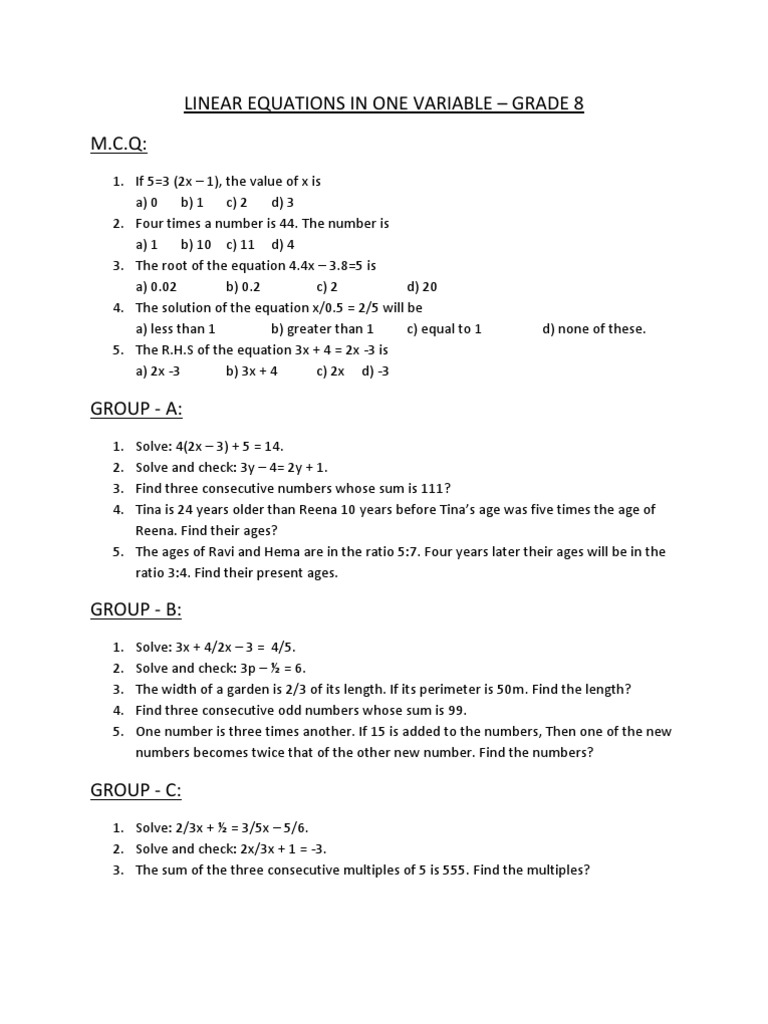 Linear Equations - Q and ANS | PDF | Odds | Equations