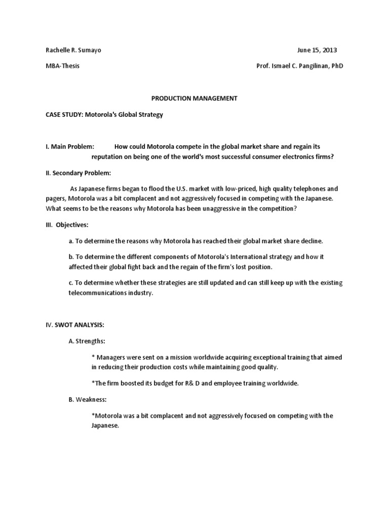Case Study (Motorola) PDF Motorola Research And Development