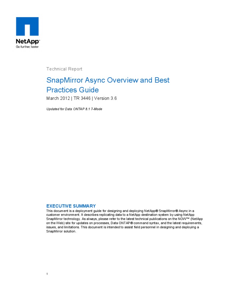 Netapp Snapmirror Best Practises PDF Replication Backup