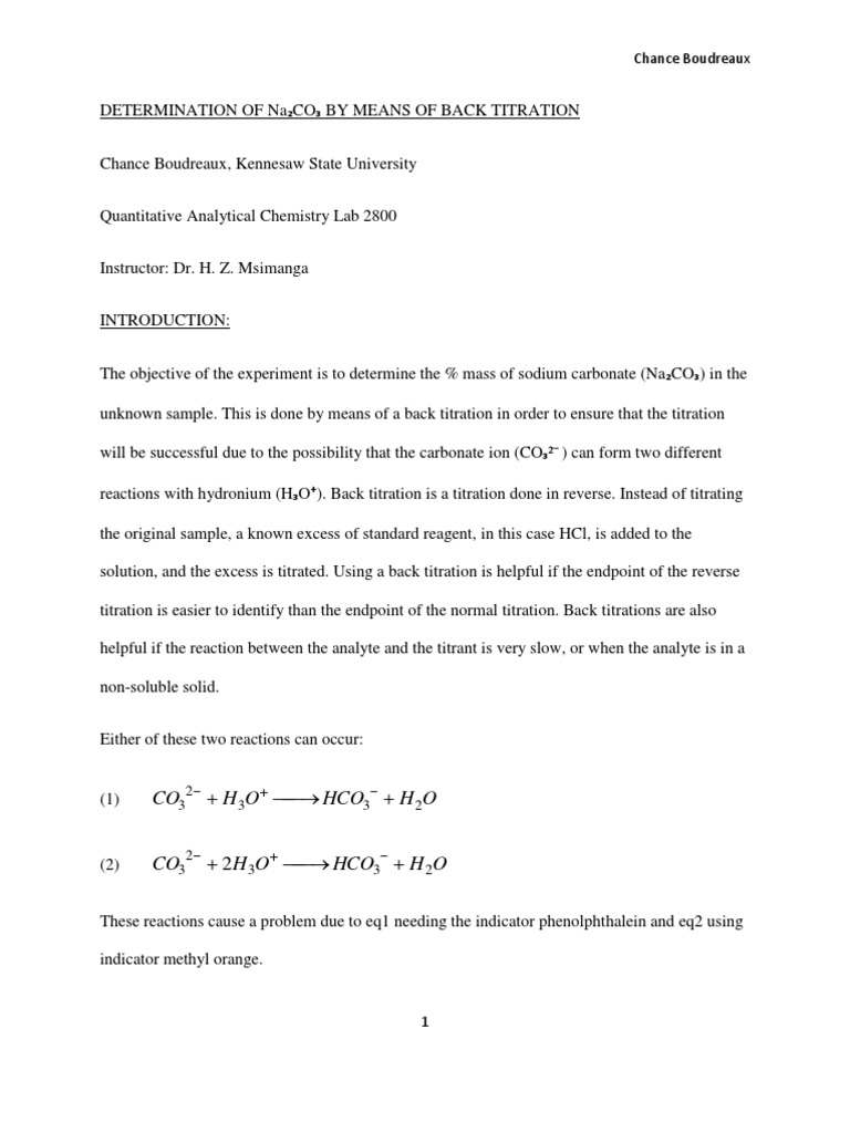 Determination of Na2CO3 (Full Report) PDF Titration Chemistry