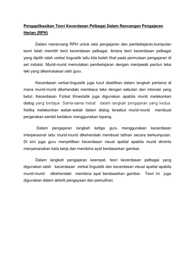 Pengaplikasikan Teori Kecerdasan Pelbagai Pdf