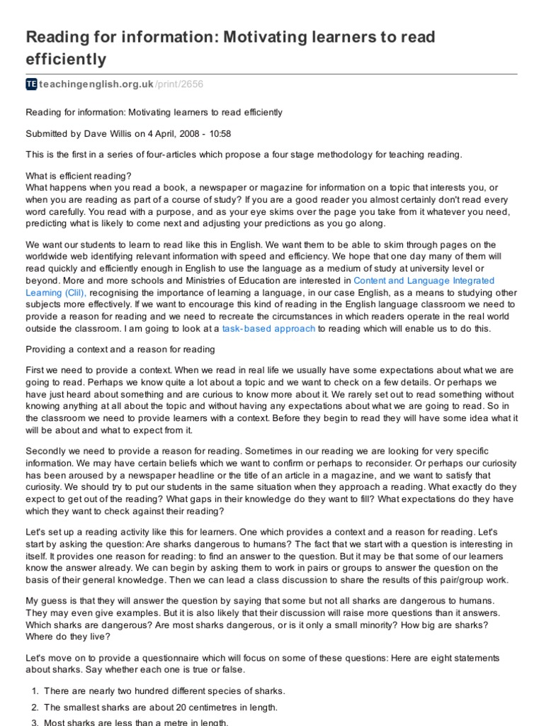Reading For Information Motivating Learners To Read Efficiently | PDF ...