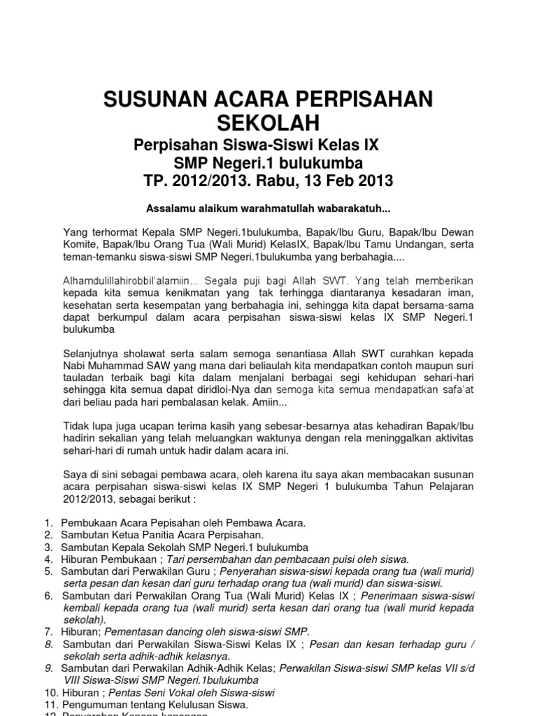 Susunan Acara Perpisahan Sekolah Pdf