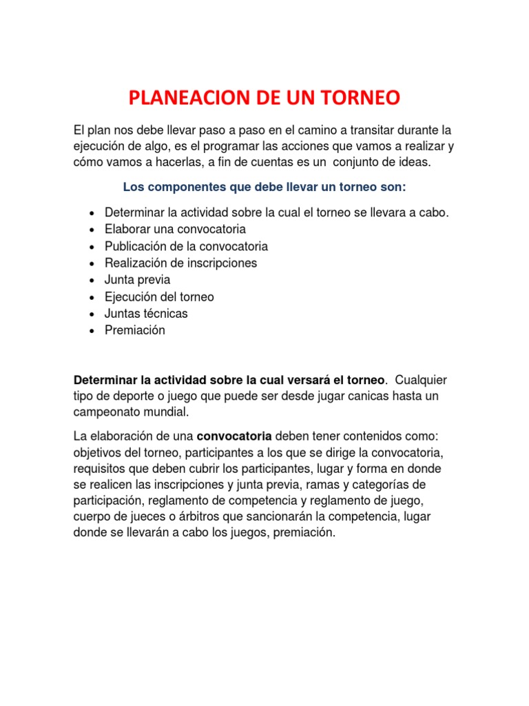 Planeacion de Un Torneo PDF Ocio Science