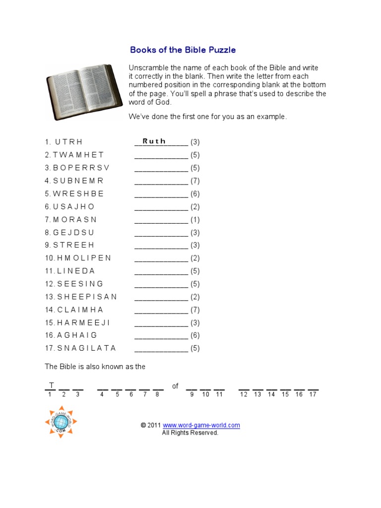 Books Of The Bible Unscramble