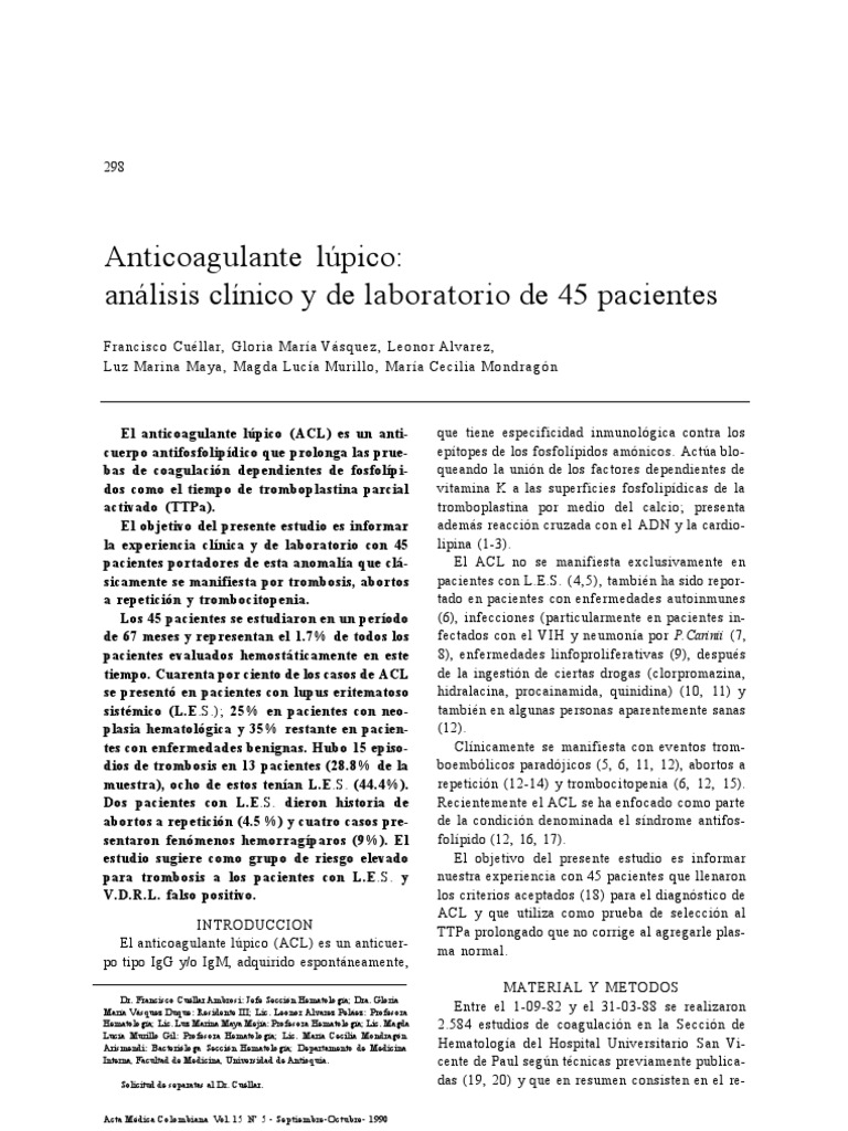 Anticoagulante Lupico PDF Tejido (biología) Enfermedades y trastornos