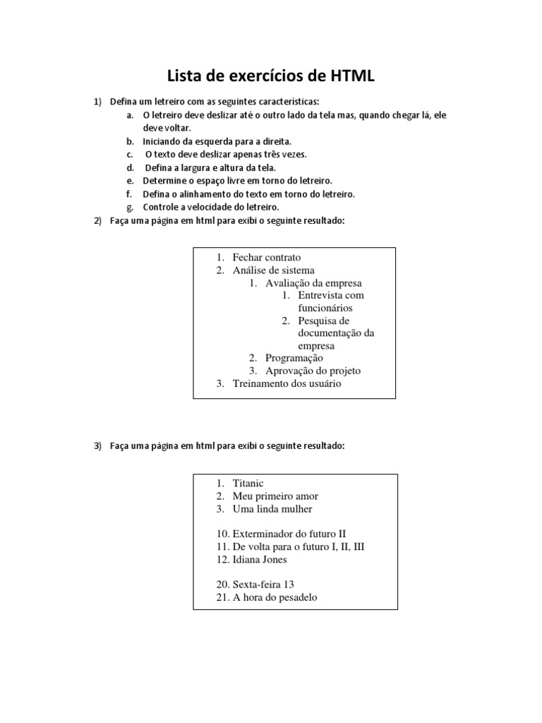 Lista de Exercicios de HTML | PDF