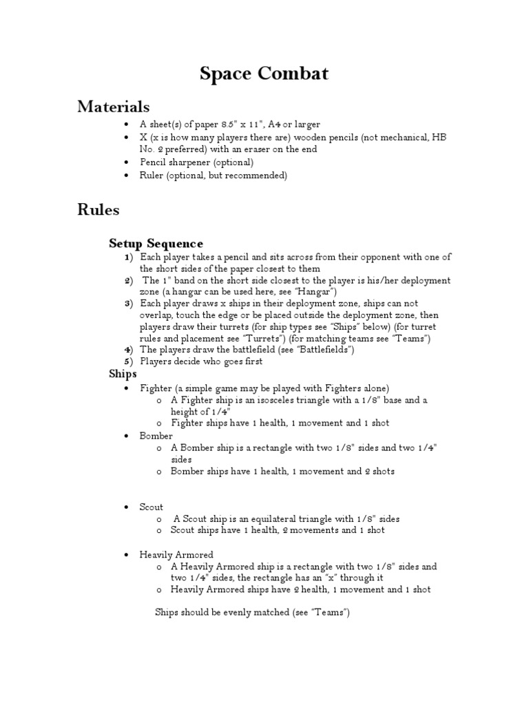 Space Combat: Materials | PDF