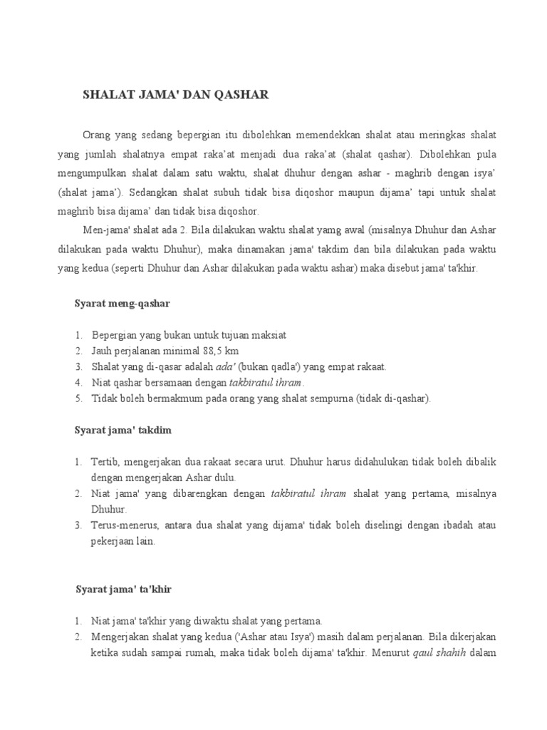 Tuntunan Shalat Jama Dan Qashar Doc