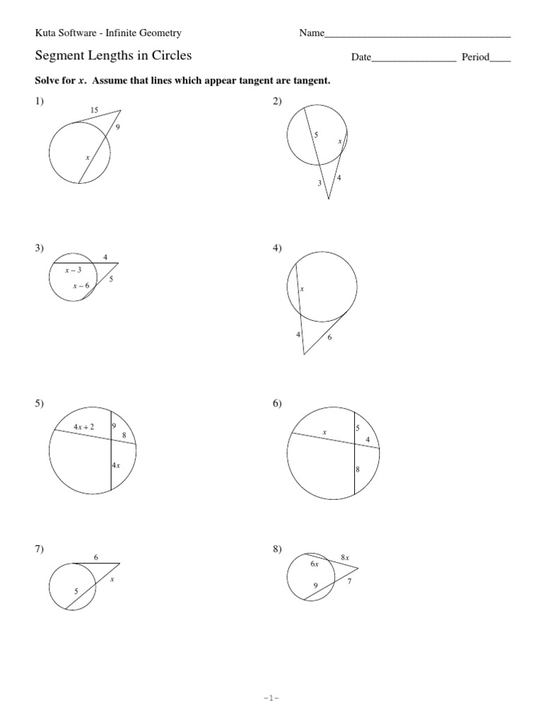 worksheet Inscribed Angle Worksheet 11 segment lengths in circles