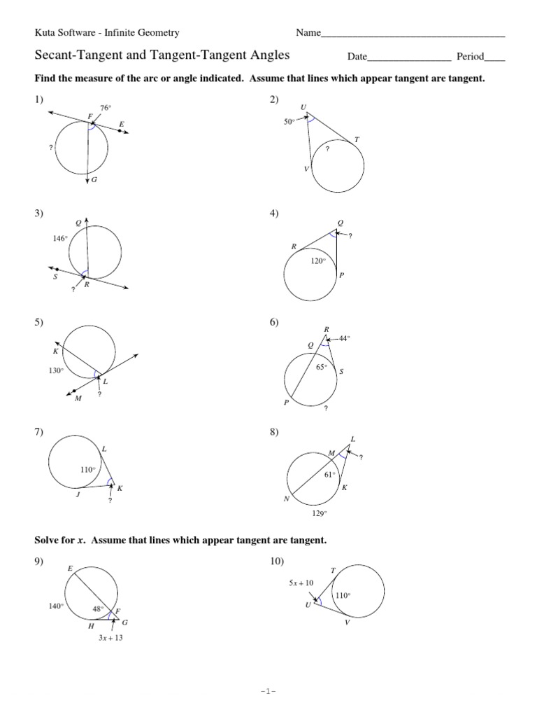 11 Secant Tangent and Tangent Tangent Angles Tangent Angle