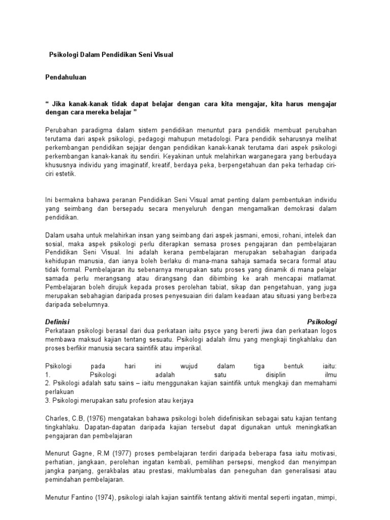Psikologi Dalam Pendidikan Seni Visual Pdf