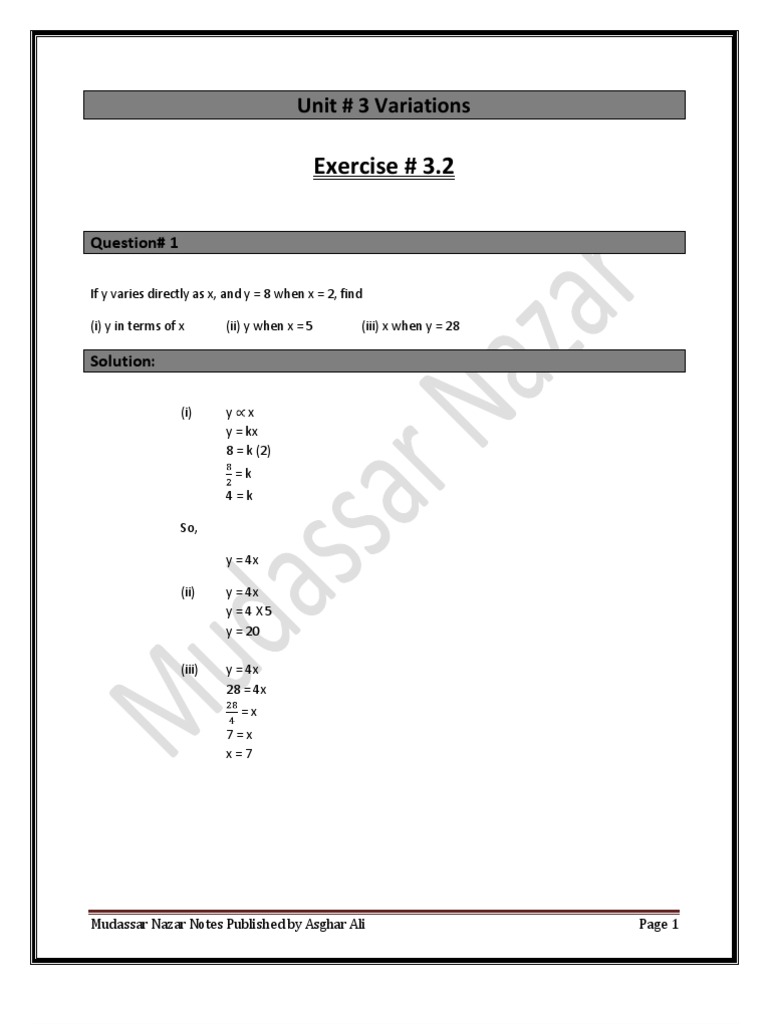 Unit# 3 Variations Exercise# 3.2 | PDF