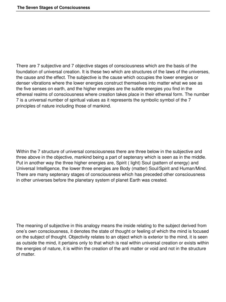 Seven Stages of Consciousness Explained | PDF | Matter | Consciousness
