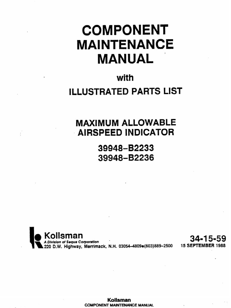 Kollsman Instruments Altitude Alert Device Computer Overhaul Manual Wi —  Essco Aircraft