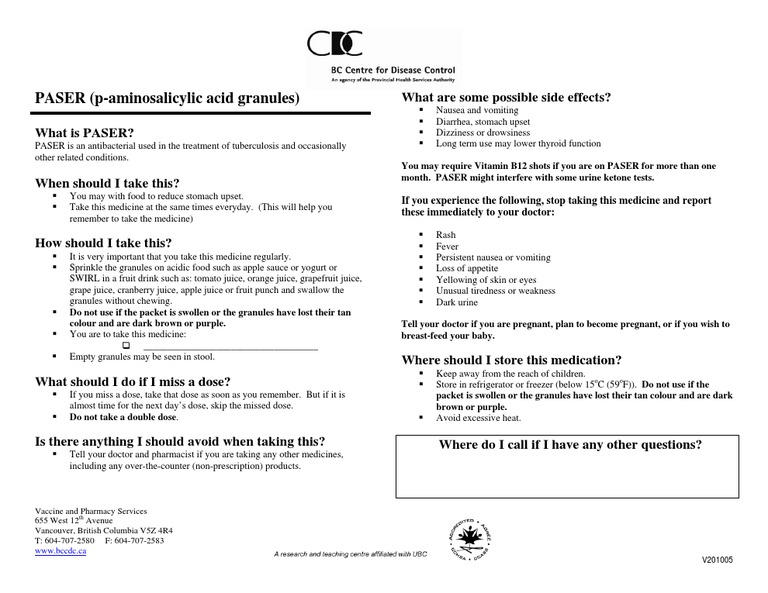 Understanding PASER for Tuberculosis Treatment | PDF | Dose ...