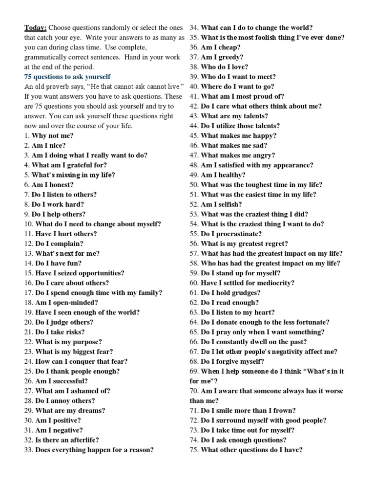 75 Questions to Ask Yourself