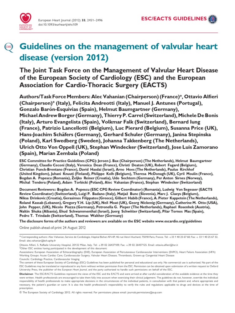ESC Valvular Heart DZ Guidelines | PDF | Echocardiography | Coronary ...