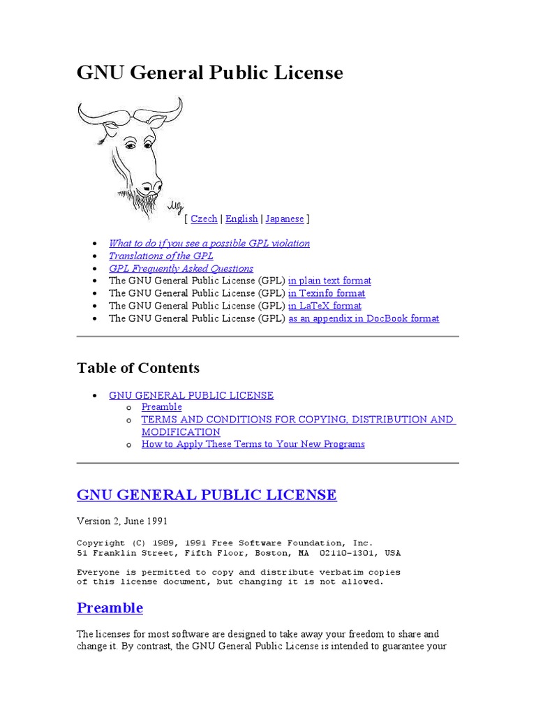 Gnu General Public License Docx Free Software License