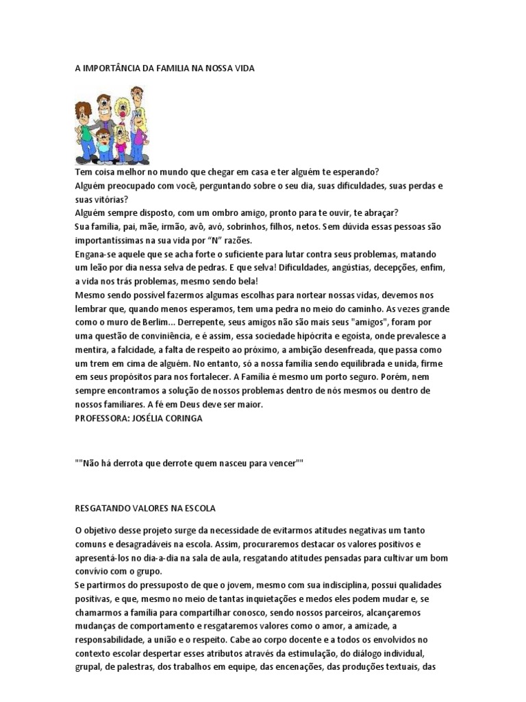 A IMPORTÂNCIA DA FAMILIA NA NOSSA VIDA | PDF | Escolas | Amor