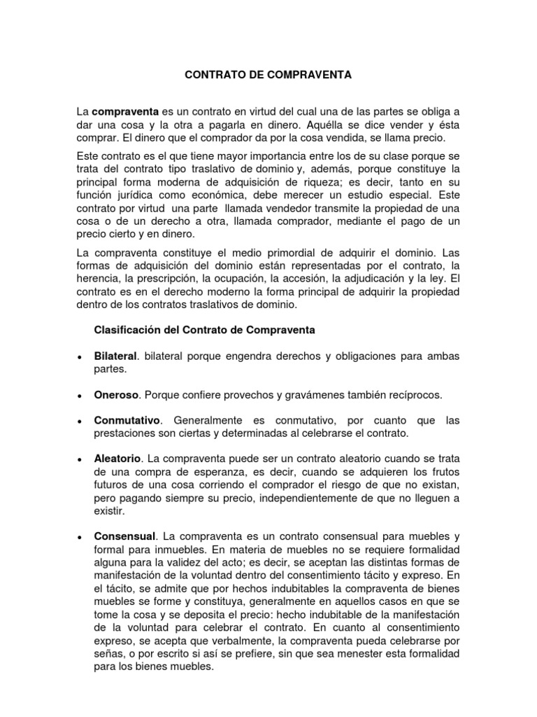 Contrato de Compraventa | PDF | Derecho civil (sistema legal) | Ley común