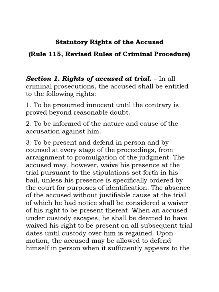 Statutory Rights of The Accused PDF Witness Virtue