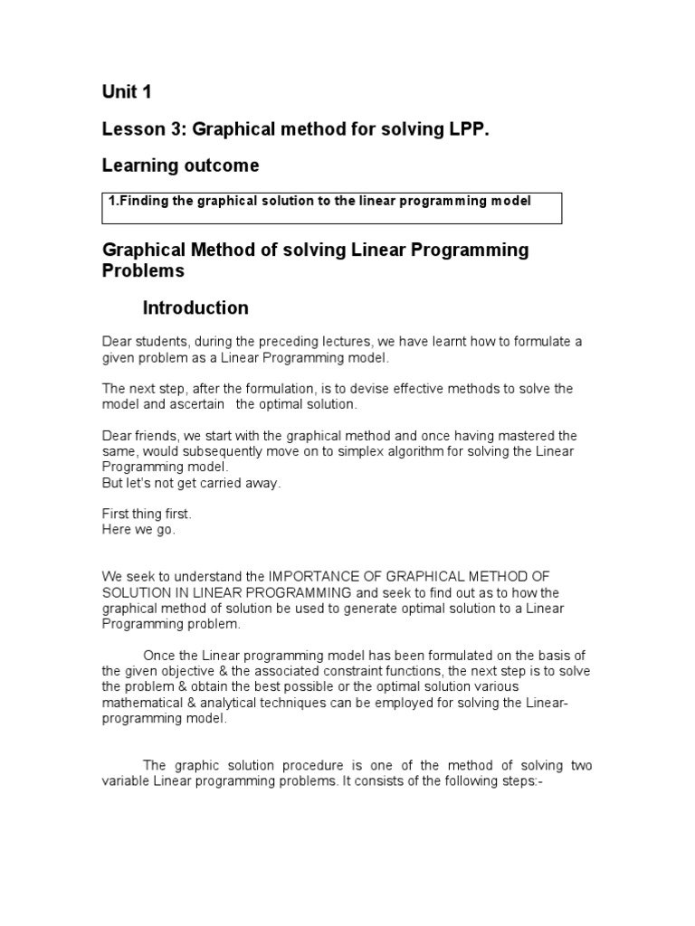 Graphical Method in Linear Programming | PDF | Teaching Methods & Materials