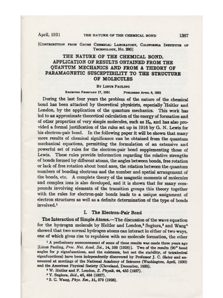 The Nature of the Chemical Bond