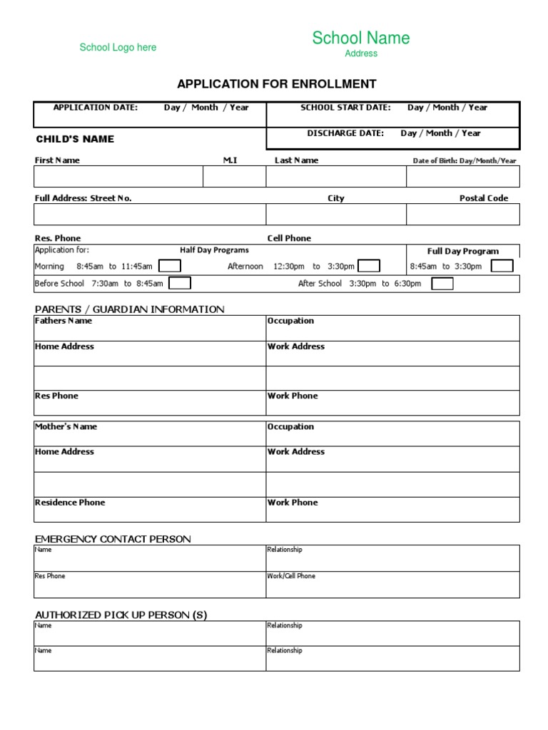 Child Enrollment Application Form | PDF