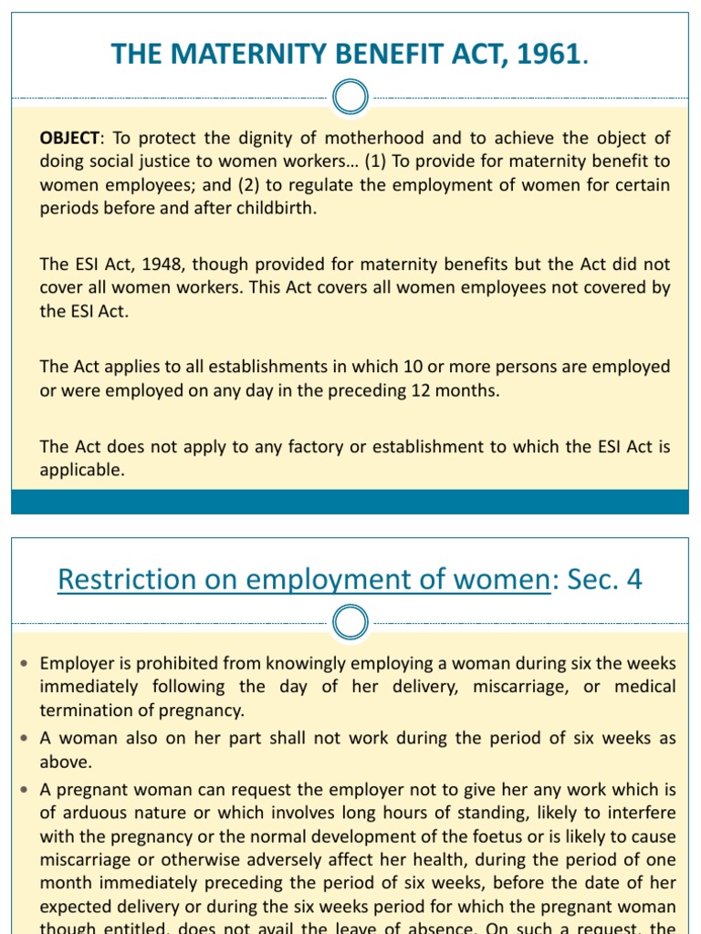 Maternity Benefit Act, 1961 PDF Pregnancy Mother
