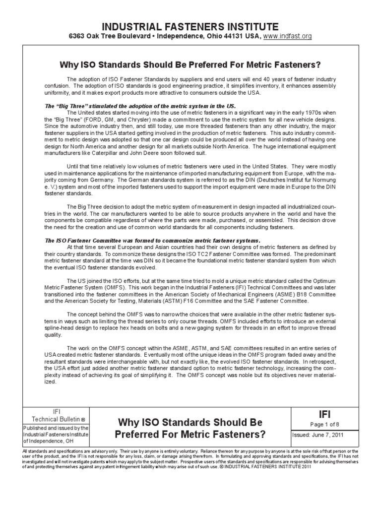Why ISO Standards Should Be Preferred For Metric Fasteners | PDF ...