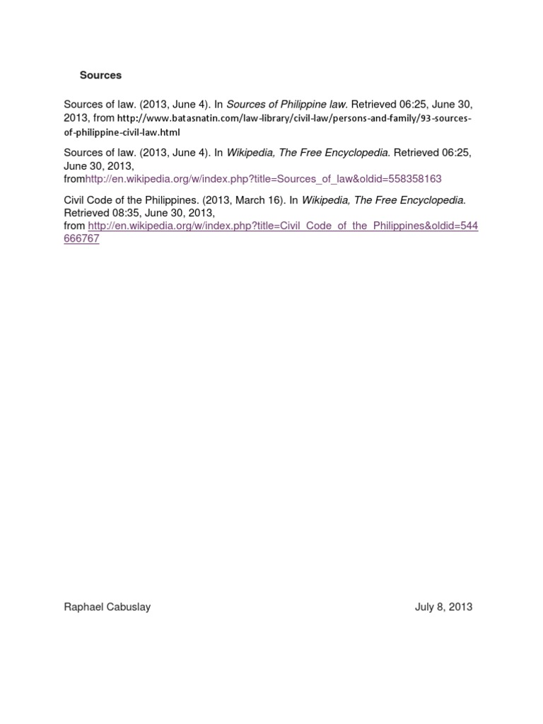 Sources: Civil Code of The Philippines. (2013, March 16) - in ...