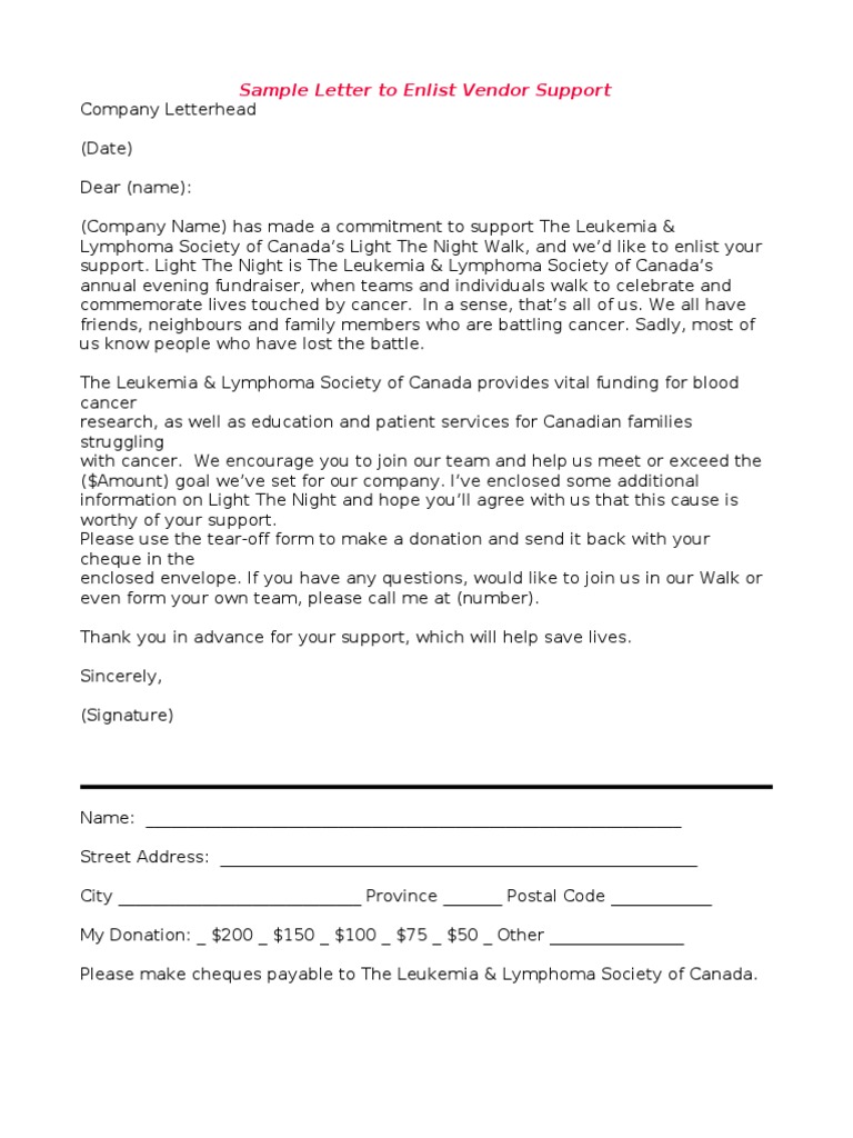 Vendor Support for Light The Night Walk | PDF