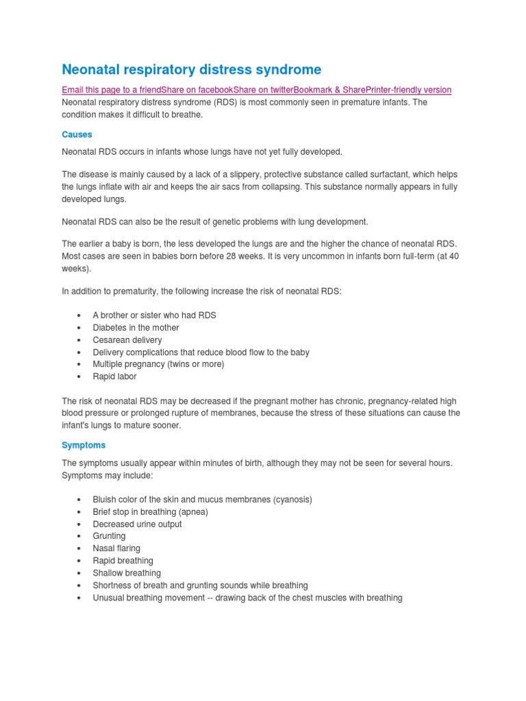 Neonatal Respiratory Distress Syndrome | PDF | Preterm Birth | Lung