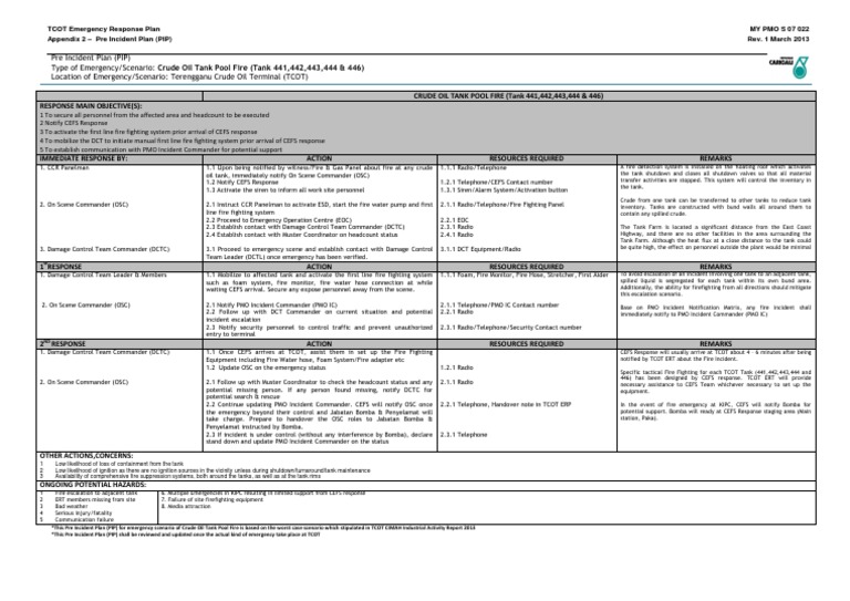 Crude Oil Tank Fire Pre Incident Plan | PDF | Firefighting | Tanks