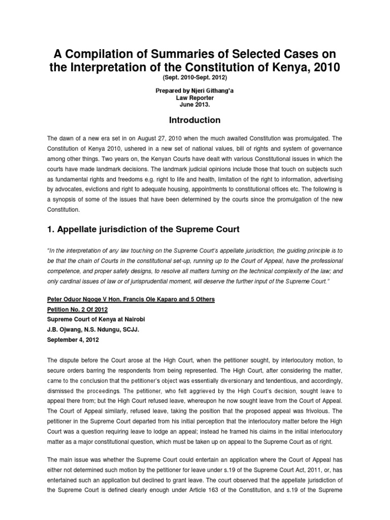 A Compilation of Summaries of Selected Cases on the Interpretation of