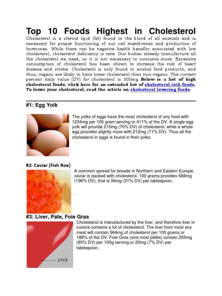 Top 10 Foods Highest in Cholesterol PDF Cholesterol Egg As Food