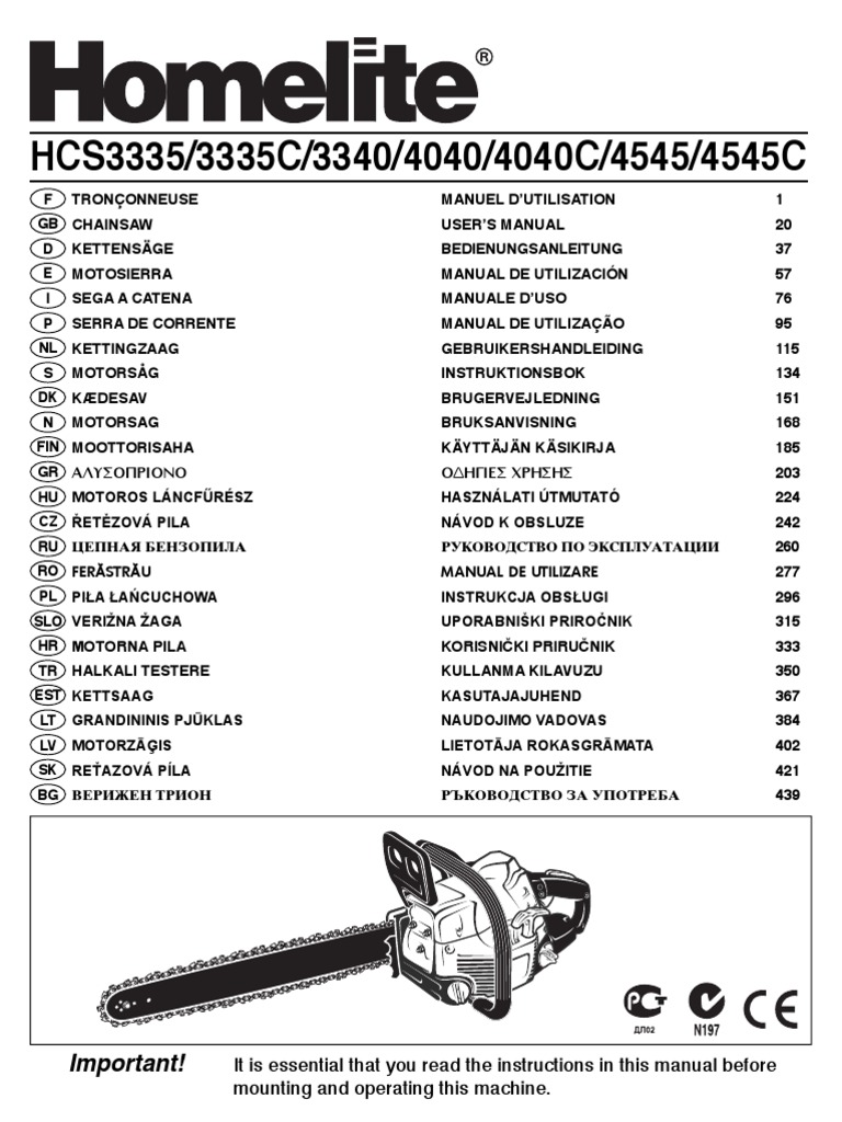 Outillage com Schemas plans Notice tronconneuse roster pdf Homelite Hcs 4040 Manual | PDF | Gasoline | Safety