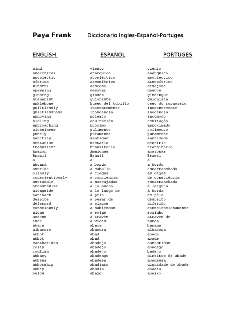Diccionario Ingles Espanol Portugues | PDF, image size:768x1024