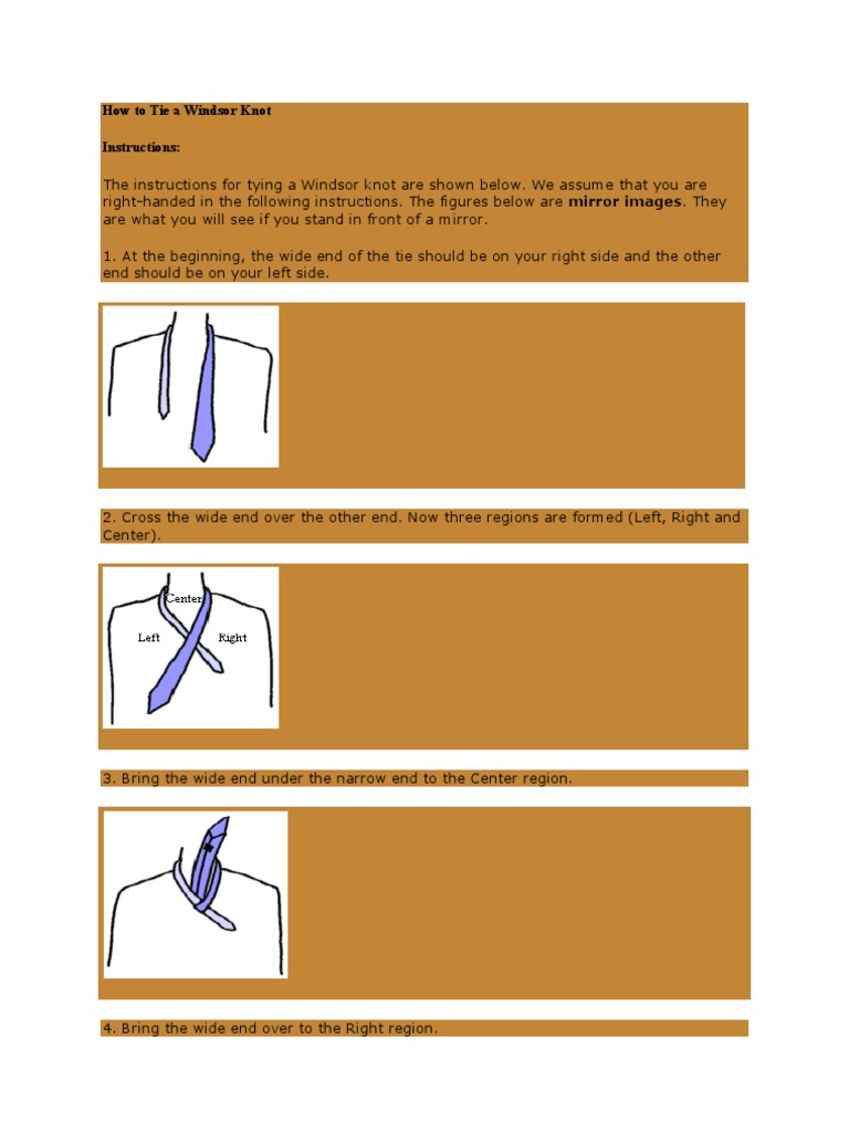 How To Tie A Windsor Knot Instructions PDF