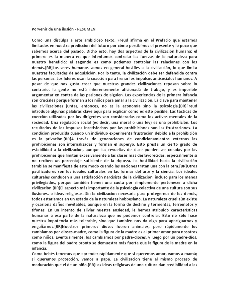 Porvenir de Una Ilusión Resumen PDF Amor Sigmund Freud