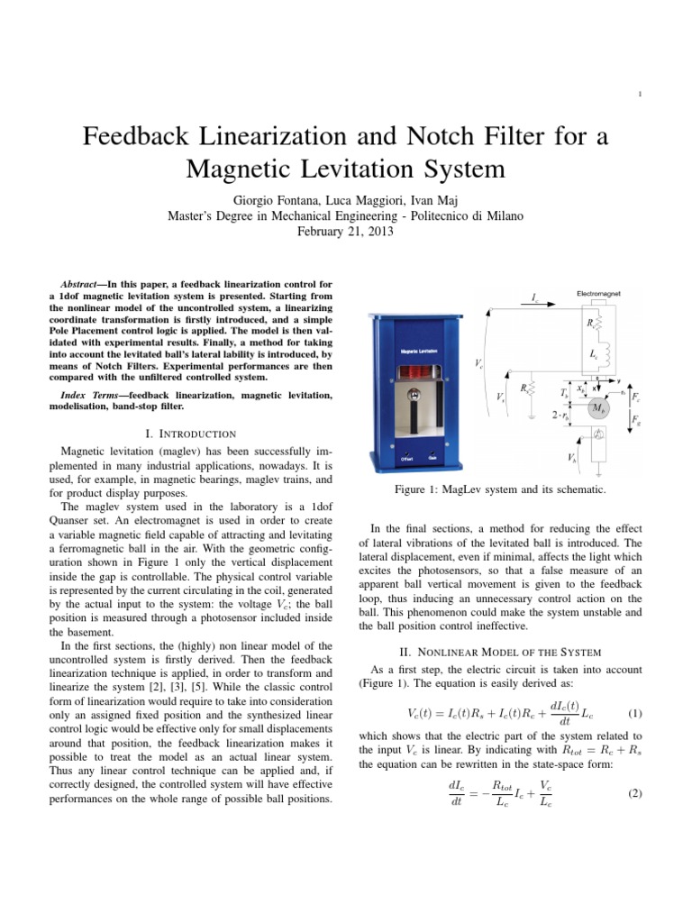 Notch Filter in Magnetic Levitation Control | PDF | Physics | Mechanics
