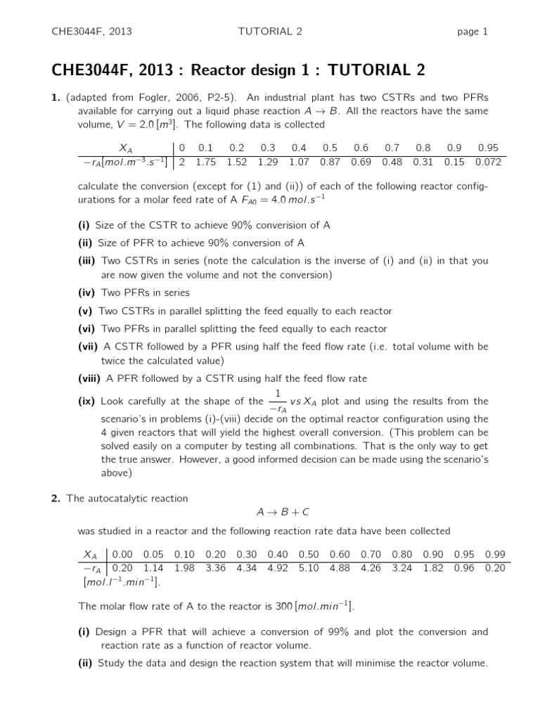 Optimal Reactor Design For Liquid Phase Reactions A Case Study