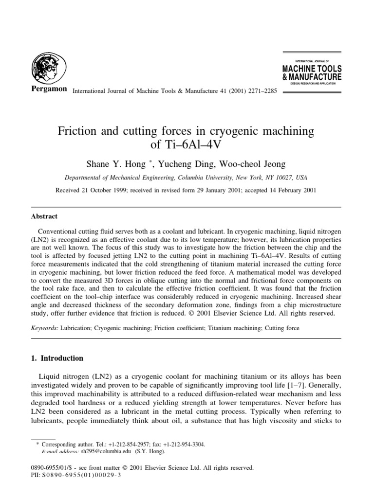 Friction and Cutting Forces in Cryogenic Machining | PDF | Wear | Friction