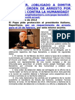 RATZINGER, OBLIGADO A DIMITIR POR UNA ORDEN DE ARRESTO POR CRÍMENES CONTRA LA HUMANIDAD