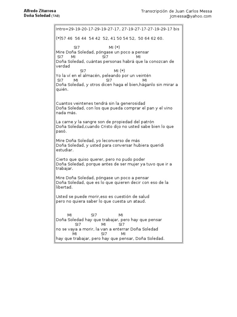 Alfredo Zitarrosa Doña Soledad | PDF
