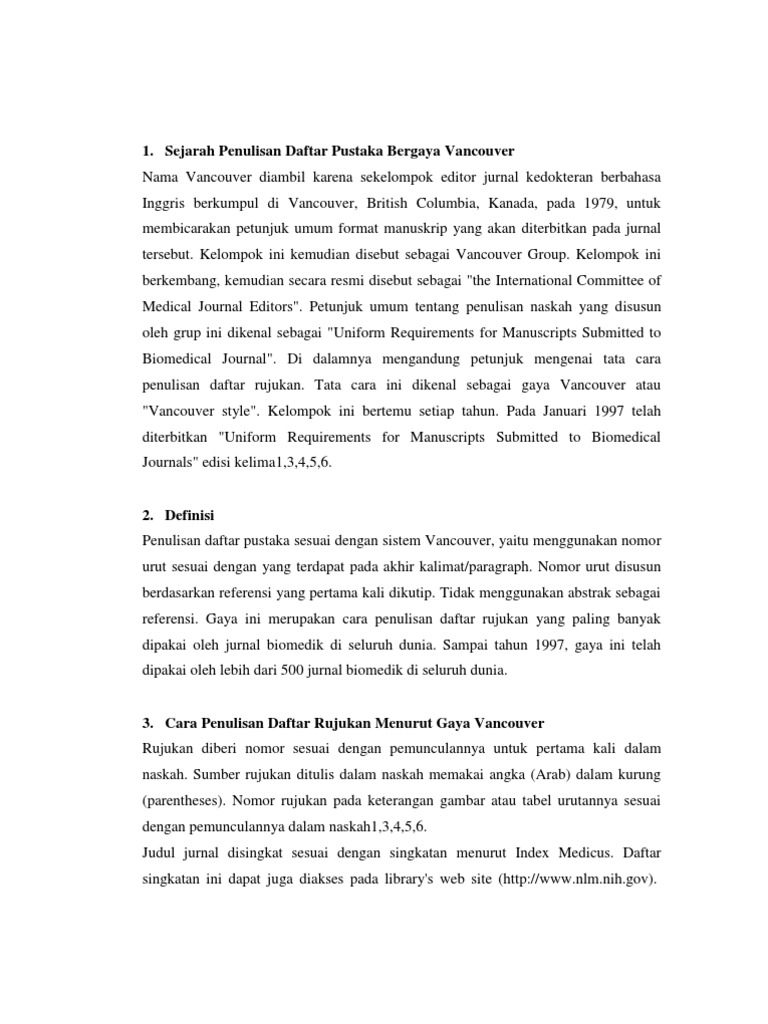 Sejarah Penulisan Daftar Pustaka Bergaya Vancouver