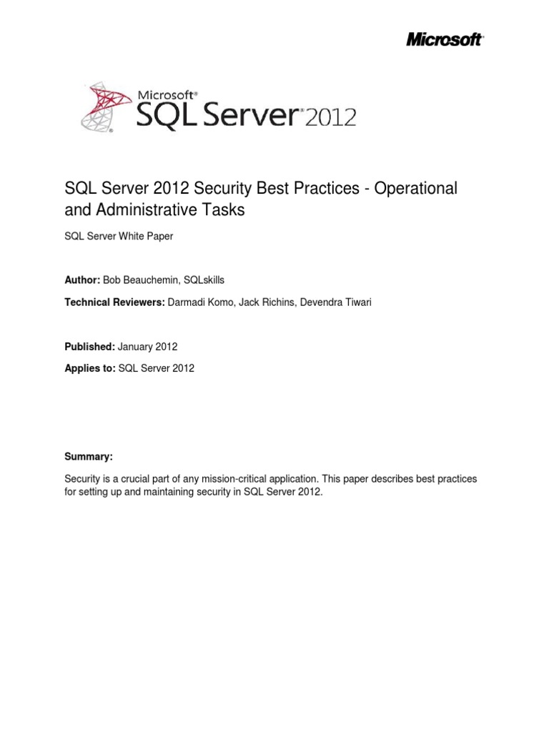 SQL Server 2012 Security Best Practice Whitepaper Apr2012 | PDF | Key ...