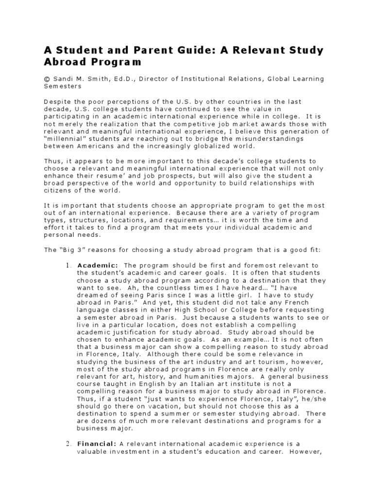 Student & Parent Guide To Choosing Study Abroad | PDF